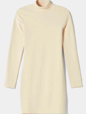 Bershka Cream Long Sleeve Midi Dress